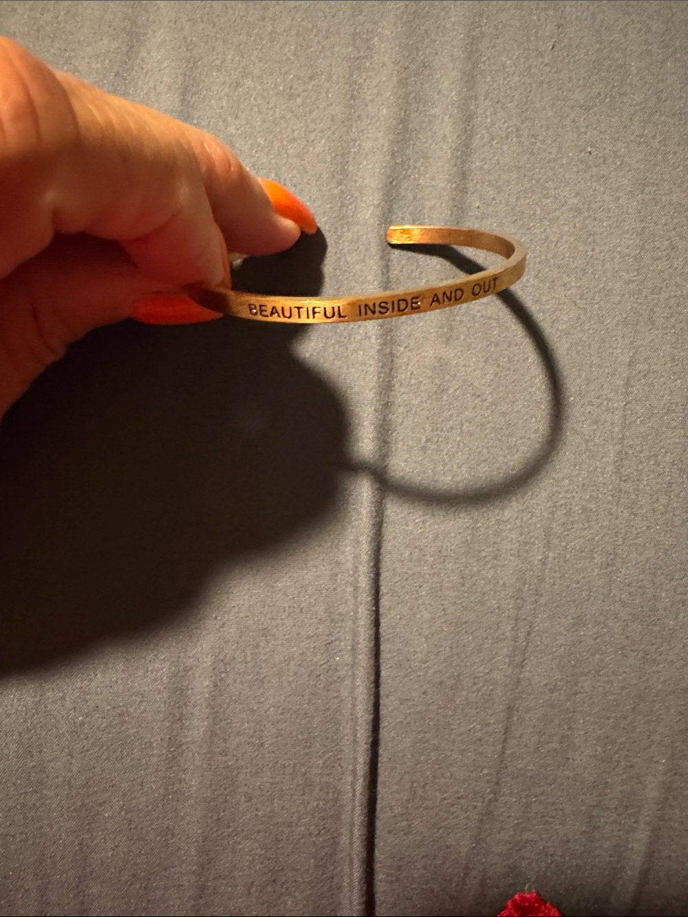 Gold Inspirational Cuff Bracelet - Beautiful Inside and Out Engraving